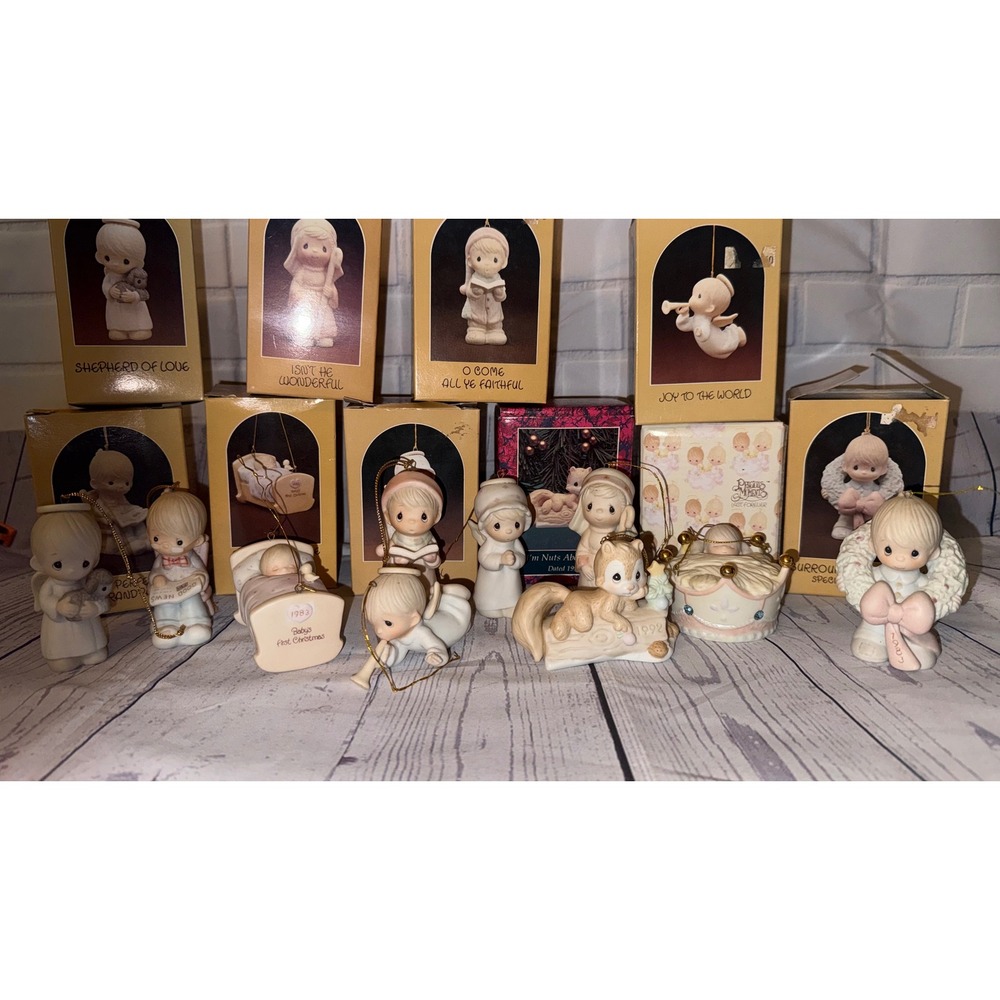 Precious Moments Christmas Ornaments Lot 10pc Vintage Porcelain Boxed 1983-1992
